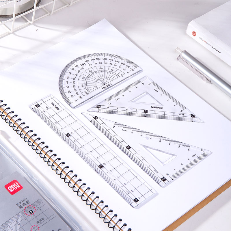 Full 25 able 79514 transparent acrylic student jacket ruler four pieces of set triangle ruler Ruler Protractor
