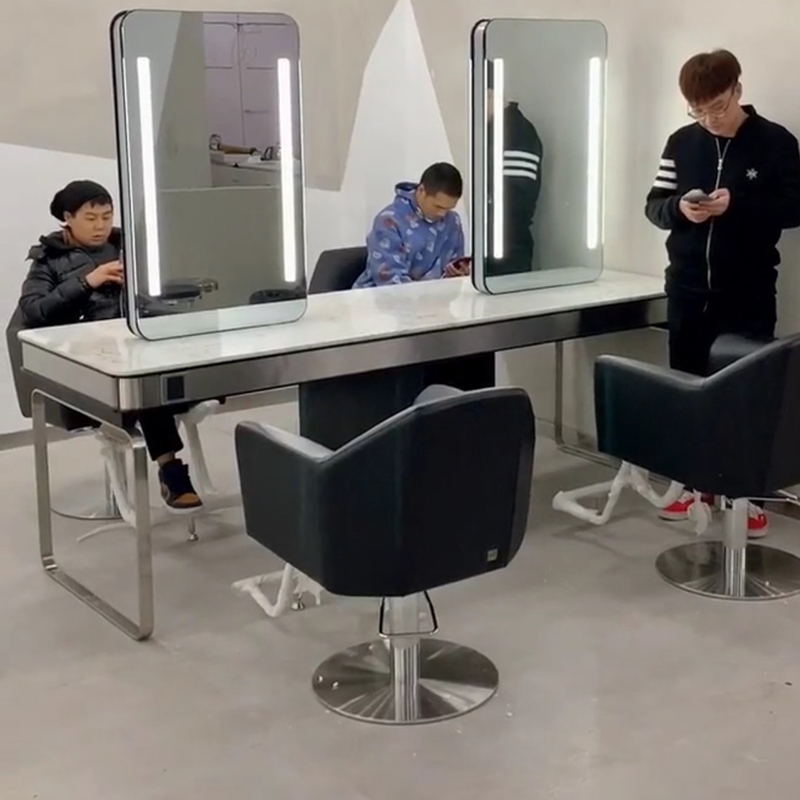 The new Li Kun shop mirror table hair salon dedicated stainless steel marble hot dyeing area hairdressing mirror table simple cabinet integrated