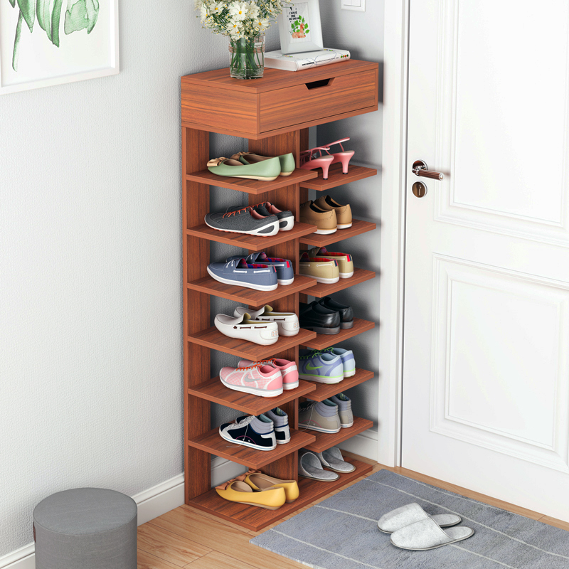 Fishbone Shoe Rack Small Narrow Small Multilayer Covers Mini Entrance Door Narrow Wood Assembly Small Doorway Wall Angle Improvised