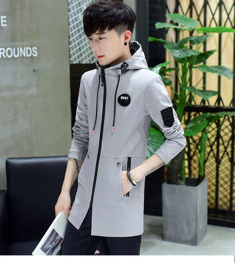 Áo gió nam phiên bản Hàn Quốc áo khoác dài nam 2018 áo choàng mới mùa thu nam đẹp trai giản dị áo khoác trùm đầu áo gió hoodie