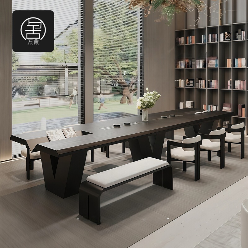 New Chinese-Style Black Solid Wood Conference Table, Simple and Luxurious, Suitable for Hotel Lobbies, Rest Areas, Libraries, and Large Reading Desks New Chinese-Style Black Solid Wood Conference Table, Simple and Luxurious, Suitable for Hotel Lobbies, Rest Areas, Libraries, and Large Reading Desks