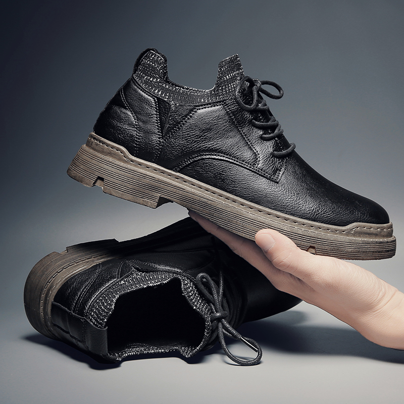 Casual small leather shoes men's work men's shoes 2021 new trend board shoes increased in autumn and winter plus velvet martin boots