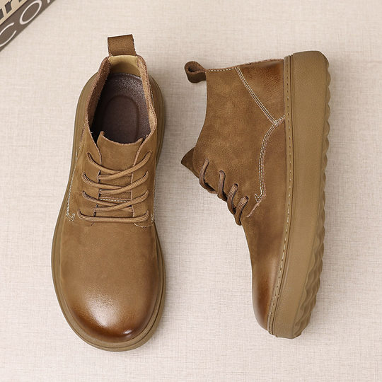 Genuine leather men's shoes winter first-layer cowhide Martin boots retro large leather shoes high-top retro short boots casual Birkenstock shoes