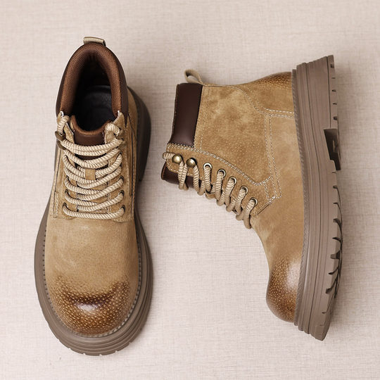 High top Martin boots men's winter genuine leather British style bumblebee heightening short boots high-end American large-toe work boots