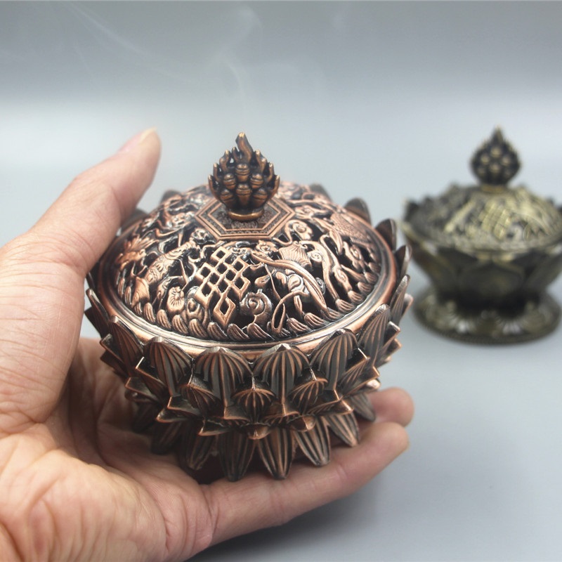 Tibet Ethnic Wind Featured Tower Incense Stove Powder Line Furnace Home On-board Alloy Fo-style Incense Stove Lotus incense stove Ring Incense Stove