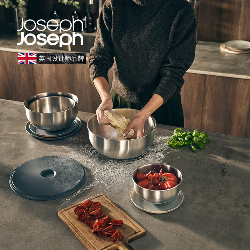 Josephjoseph Nested Stainless Steel Bowl Set for Food Preparation, Storage, and Dough Mixing 95025