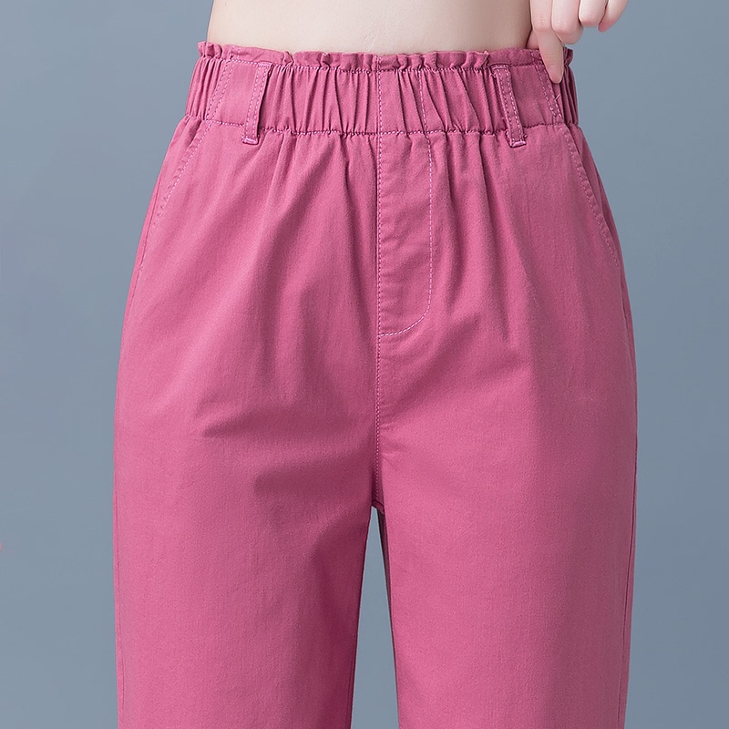 Pink Pants for Women 2025 New Popular Style Petite Summer Thin Elastic Waist High-Waisted Loose Cropped Harem Pants