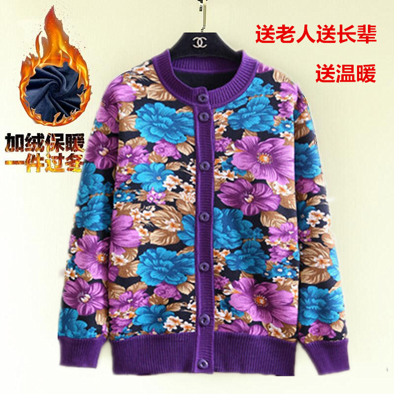 Trung thu mùa đông và mùa đông cộng với áo len dày của phụ nữ áo len của phụ nữ áo len áo bà bà in áo len cổ tròn áo dạ trung niên