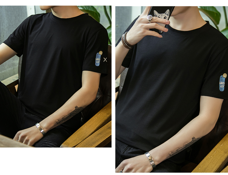 2018 mùa hè mới vòng cổ nam ngắn tay t- shirt Hàn Quốc t- shirt nửa tay áo xu hướng cá tính quần áo của nam giới