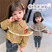 Girls  shirts Spring womens treasure spring style 2 childrens shirts Womens 3-year-old childrens baby tops Spring and autumn plaid shirts