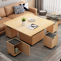 Lifting one-piece tea table dining table dual-use minimalist modern multifunction folding living room small family style furniture solid wood