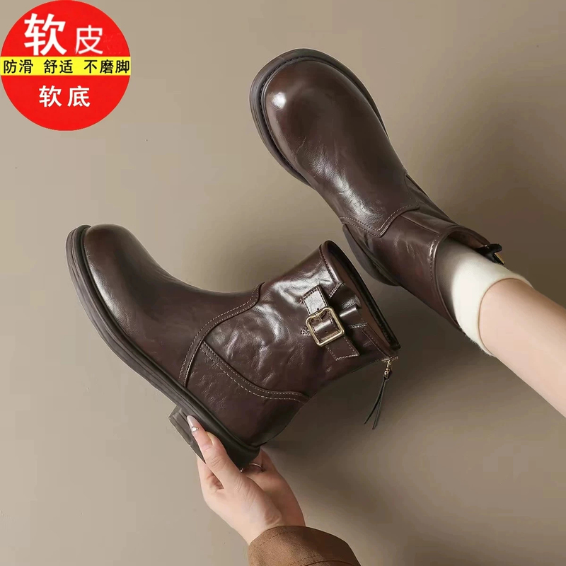 Brand Genuine Leather British Style Thick-Soled Martin Boots for Women 2026 New Autumn and Winter French Short Boots Women's Short Boots Brand Genuine Leather British Style Thick-Soled Martin Boots for Women 2026 New Autumn and Winter French Short Boots Women's Short Boots