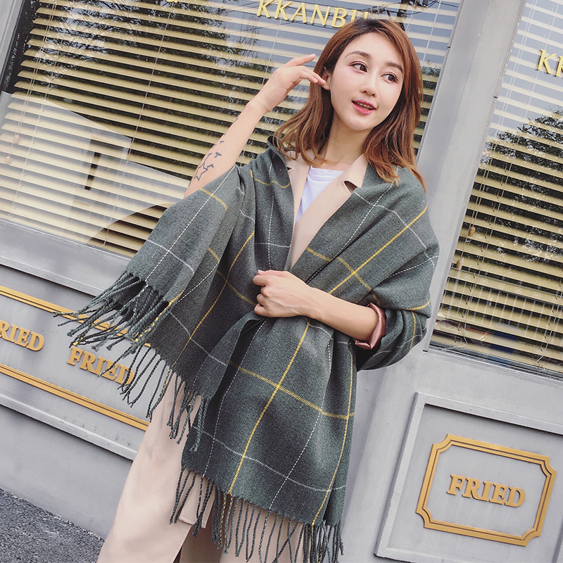 Korean winter plaid long scarf Men's and women's imitation cashmere dual-use shawl wild college students thicken warm collar