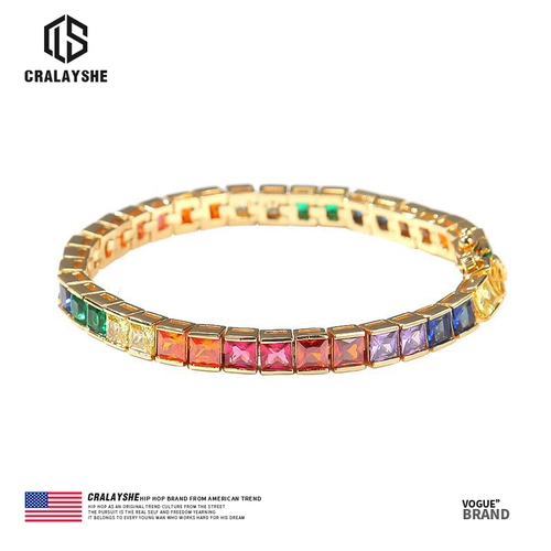 Официальный подлинный Wang Yibo PP PP Тот же цветной браслет бурение женская инкрустированная радужная теннисная цепь мужчины хип -хоп хип -хоп