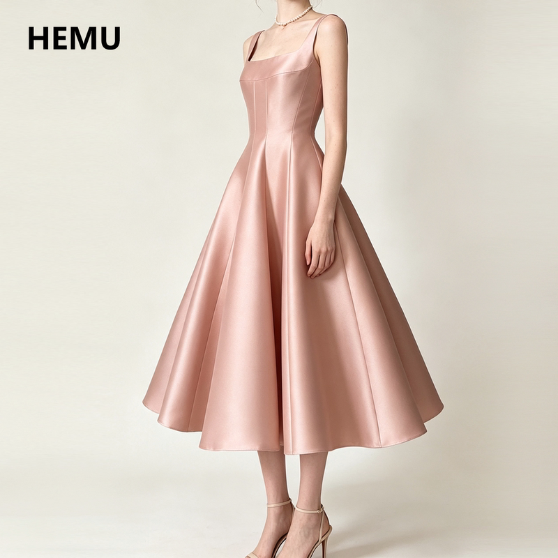 Pink Spaghetti Strap Dress for Women, French Engagement Birthday Dress, Elegant and High-End Seaside Stunning Long Dress, Princess Dress