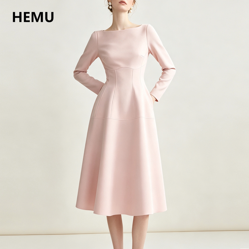 Pink Dress for Women, French Style Long-Sleeved Engagement Birthday Dress, High-End Feel, Important Occasion Inner Wear Long Dress, Early Autumn