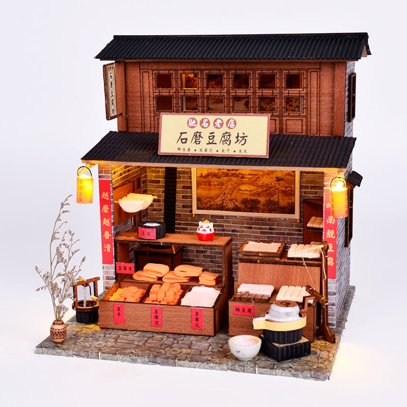 Chinese Diy Cottage Antique Building Villa Shop Model Wooden Hand Assembled Penthouse Materials Creative Gift