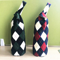 Japanese-style cup bag Maple outer original hand-made imported fabric plaid round bottom cup cover Kettle tote bag