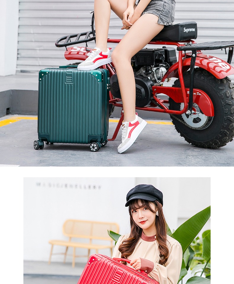 Hộp đựng hành lý in lưới màu đỏ rung nhỏ nhỏ xe đẩy cần mật khẩu hộp du lịch nữ kèn nam thủy triều 18 inch phiên bản Hàn Quốc - Va li vali lusetti