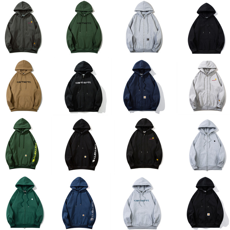 American-Style Trendy Brand Letter Embroidery Fleece-Lined Hooded Sweatshirt for Men and Women, Casual Loose-Fitting Mountain Cardigan Zipper Jacket