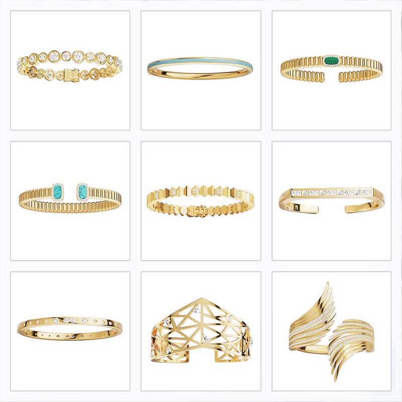 [New Summer Product] Yang Zi's Same Style Gold and Blue Enamel Bracelet with Peacock Green Gemstone and Wave Design