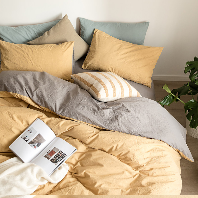 Pure cotton minimalist pure colour double parquet of four pieces of summer full cotton 1 8 m quilt cover bed linen comfort bed bedding