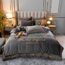 Winter thickened Livelvet warm embroidery Coral Fleece 4-piece double face flannel suede bedding