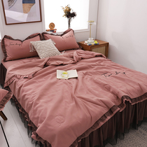 Small frescoed public main wind lace washed cotton summer quilted by bed skirt Four pieces of air conditioning by summer cool quilted by double