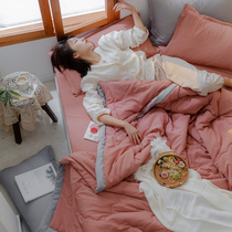 Washed cotton summer cool quilted by four sets of spring autumn quilted by core machine washable thin section Quilt Double Summer Air Conditioning By Summer Quilt