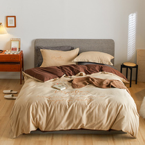 Eurostyle light lavish minimalist embroidery full cotton mill wool four pieces of pure cotton retro-coloured bed sheet bedding bed bedding 4