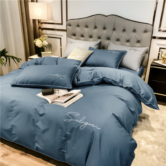 Minimalist light extravaganza full cotton pure cotton embroidered with four pieces of pure color quilt cover bed linen type 1 8 m bedding