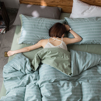 Minimalist pure cotton striped plaid with four pieces of full cotton bed linen bedtime bedding