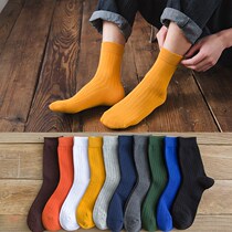 Socks mens middle tube stockings summer solid color cotton socks mens socks thin socks breathable long tube ins Tide mens sports