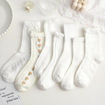 White jk uniform socks womens middle tube summer thin cotton cute Japanese lace Lolita with Mary Jane shoes