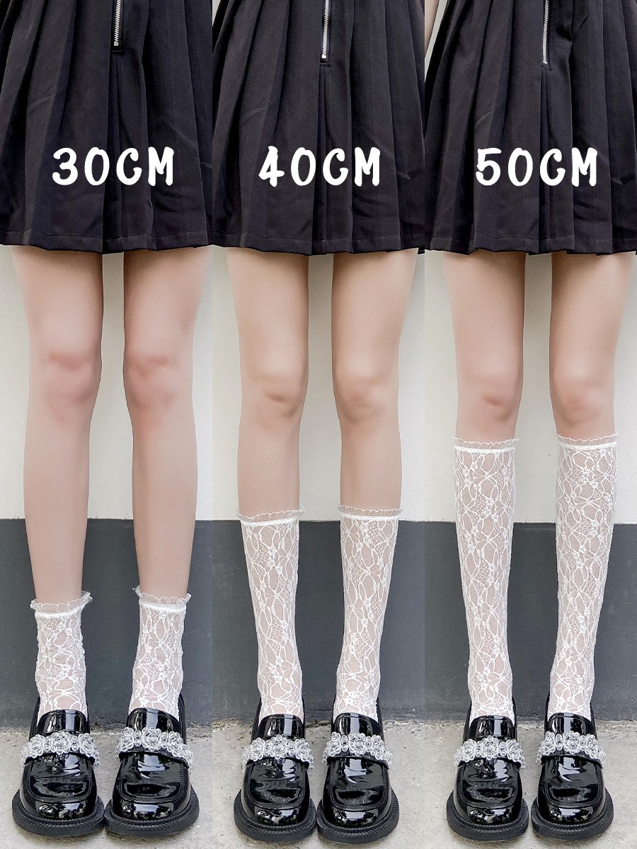 White Lolita lace lace middle cylinder socks children Summer thin Jk Mary Jane shoes long cylinder black calf socks