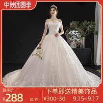 French main wedding dress 2021 new bride light luxury big tailing temperament simple atmosphere shoulder thin summer