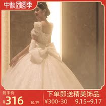 French main wedding dress 2021 New temperament bride summer big tail bubble sleeve dress pregnant woman small man
