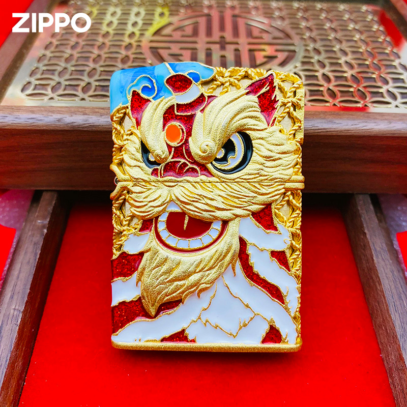 Zippo official flagship lighter gilded Hong Kong when the enamel Rui Beast Tang Lion Dance to Boyfriend