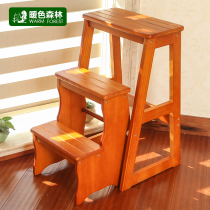 ?Solid wood ladder stool three-step ladder Household folding indoor thickened multi-purpose dual-use steps climbing stool small stairs