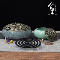 Longquan celadon large aromatherapy stove for home use antique ceramic agarwood sandalwood fireproof stove mosquito coil