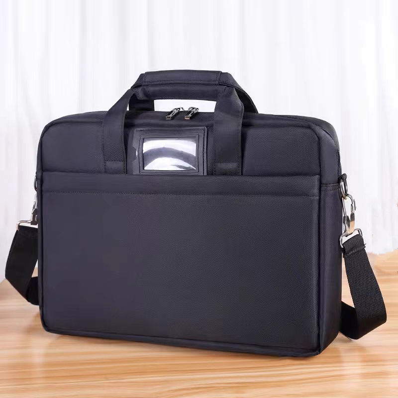 Black Portable Briefcase Waterproof Sail Oxford Cloth Student Bag Computer Conference Bag Name Clip