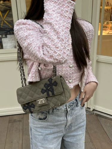 Кару каури, домашняя линия, стиль пустоши, крестовая ниша, зеленая квадратная сумка в стиле милитари, сумка через плечо с ромбовидной цепочкой