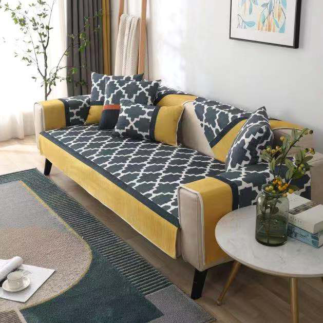 Sofa cushion Four seasons universal Nordic minimalist gig, upscale Syracuse Anti Slip Cushion Lid Cloth Sofa Cover Scarves
