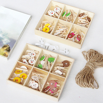 Cartoon decoration small wooden clip photo clip hemp rope room dormitory DIY hanging photo wall clip photo wall clip