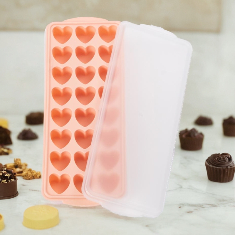 Mother and Baby Silicone Ice Cube Tray with Lid, Odor-Free, Heart-Shaped, Cute Style, Easy to Release, LAOSHU Compartments for Refrigerator