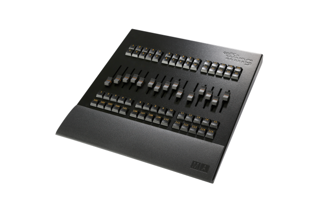 The German MA Lighting controls the table MA onPC fader wing