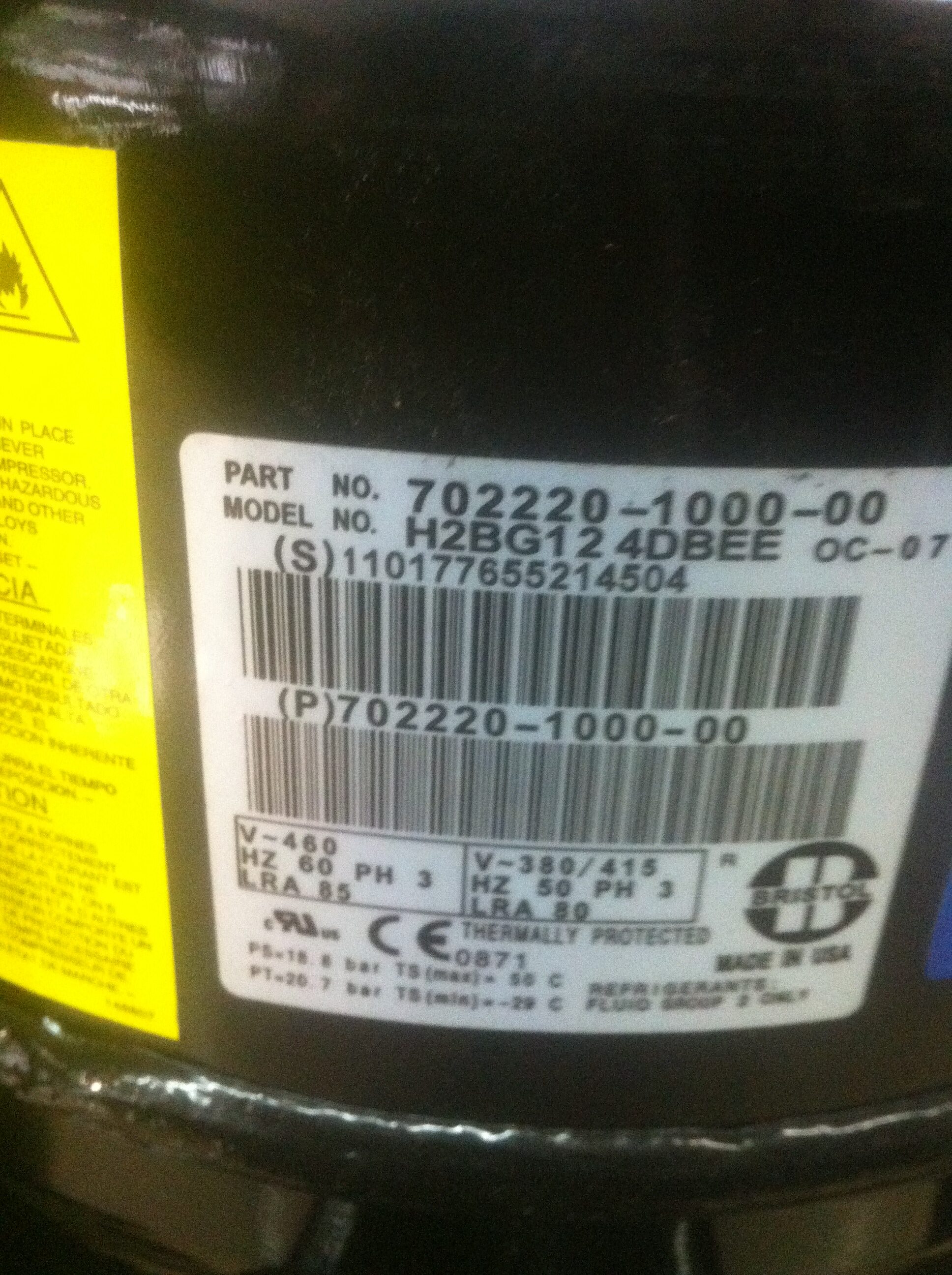 H2BG104DBEE H2BG124DBEE H25G144DBEE Bristol 10P12 air conditioning compressor