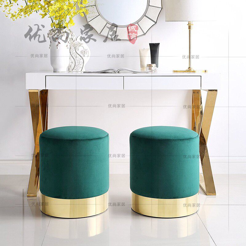 Modern fashion velvet round stool low stool shop clothing store cloakroom changing shoes round stool stainless steel makeup chair