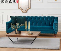 American fabric small apartment single double and three-person combination hair Nordic club hotel model room blue velvet sofa