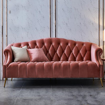 American-style fabric light luxury bean paste powder soft bag pull buckle double three people Nordic small apartment living room bed and breakfast net red sofa